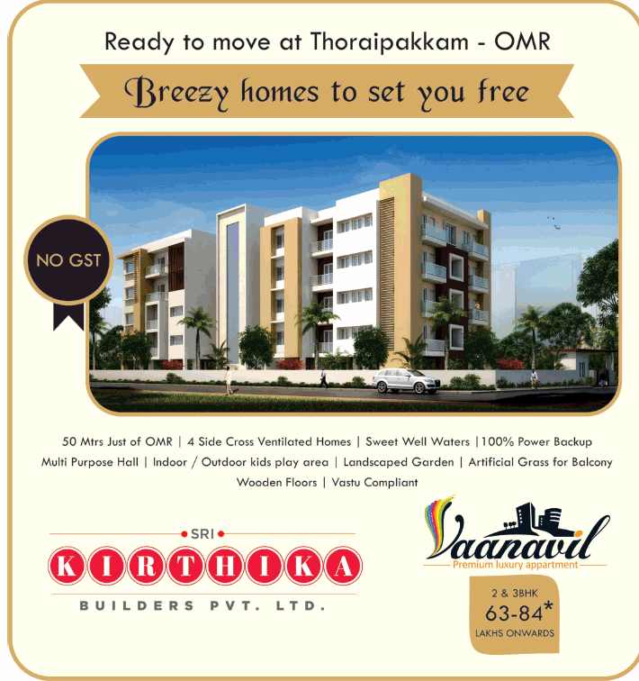 Reside in breezy homes at Sri kirthika Vaanavil in Chennai